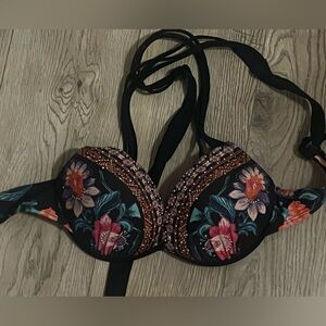 Floral Embellished Black Bra/bikini top